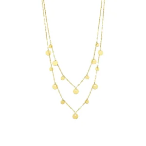 9kt Yellow Gold Silver Infused Disc Charm Double Necklace 45+5cm