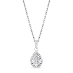 45cm Diamond Set Pear Miracle Halo Necklace in Sterling Silver