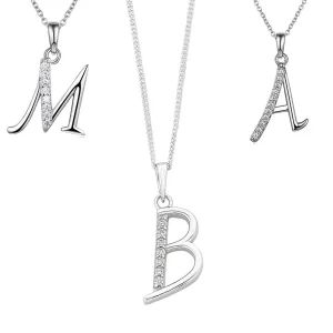 45cm Sterling Silver Cubic Zirconia Initial Necklace - Most Initials Available