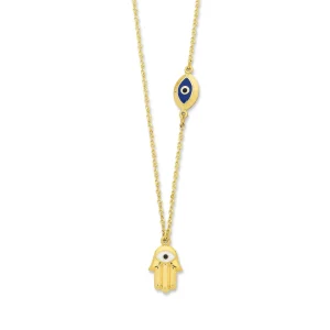 45cm Hamsa Pendant Necklace with Evil Eye Charm in 9kt Yellow Bonded Gold