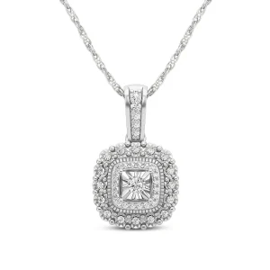 45cm Miracle Halo Necklace with 0.16tw of Diamonds in Sterling Silver