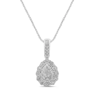 45cm Fancy Pear Shape Necklace with 0.15tw of Diamonds in Sterling Silver