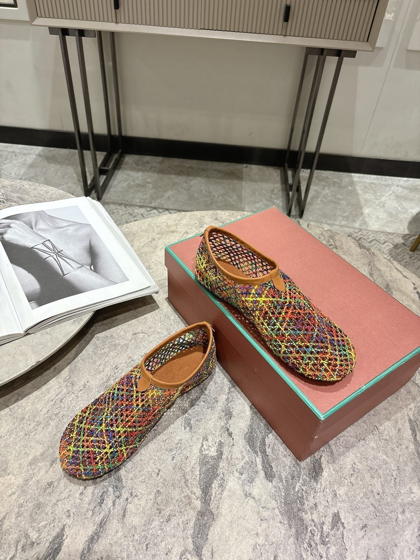 LP hollow knit ballet flats multicolor original leather 379022 - Image 6