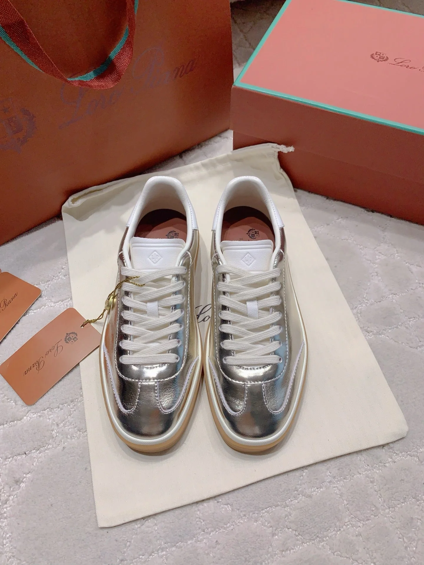 LP sneaker unisex style metallic silver sheepskin mix suede 382666 - Image 7