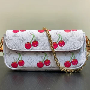 Ivy LV x TM Bag 23.5cm White Red Canvas Cowhide 335272
