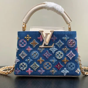 LV Capucines 21cm Bag Blue mix Colors Denim Leather 338217