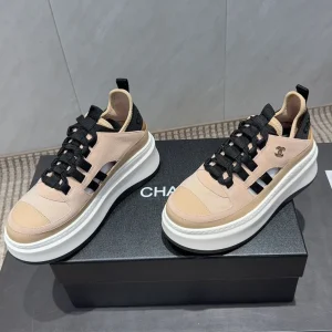 Chanel 25 Sneaker Beige Black White Suede 540307