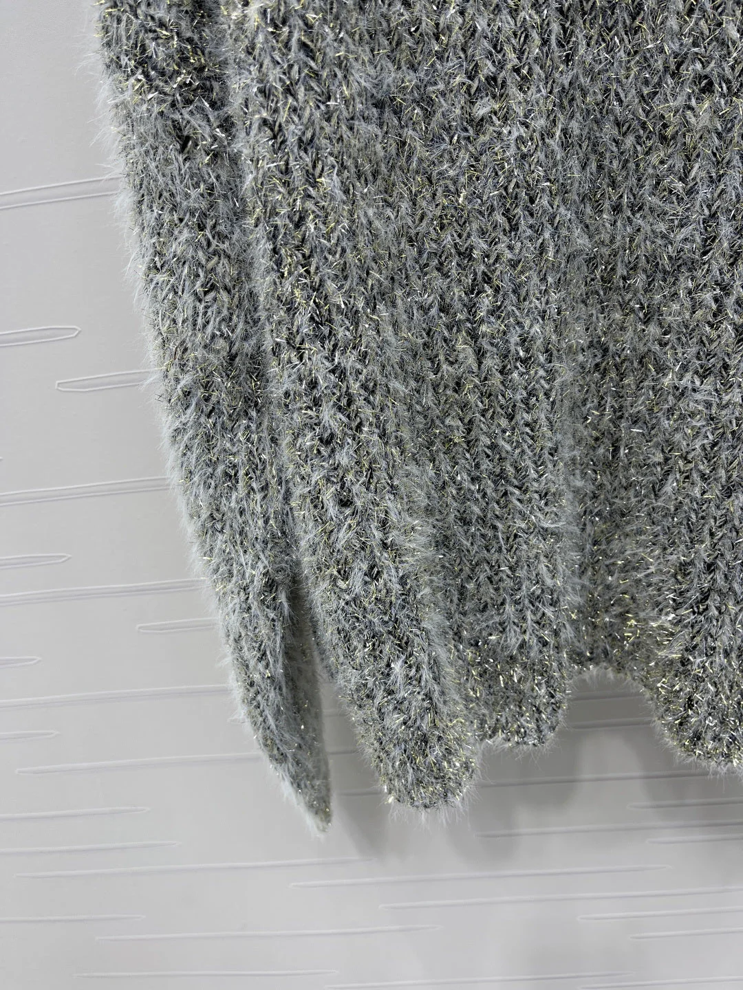 Chanel 2025 Ruffled Collar Shimmering Sweater Gray Black Polyester Wool 319566 - Image 6