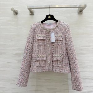 Chanel 2025 Rhinestone Chain Jacket Pink Woven Tweed Fabric 319510