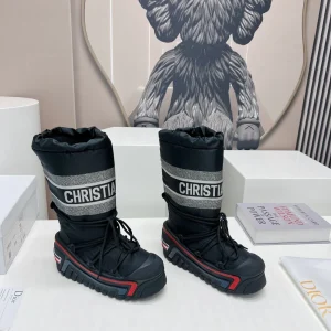 CD Platform Snow Boots Black Red Cowhide Nylon Fabric 539651