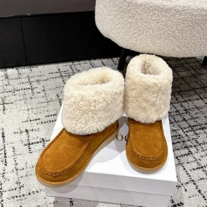 Chloe Snow Boots Tan Cream Suede Wool 514334