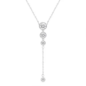 45cm Bezel Set Lariat Necklace with 1.00tw of Laboratory-Grown Diamonds in Sterling Silver and Platinum