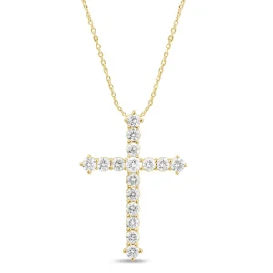 45cm Cross Necklace with 1.00tw of Laboratory-Grown Diamonds in 9kt Yellow Gold