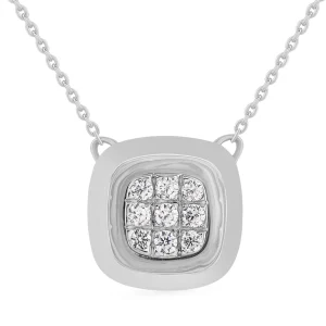 Bezel Set Cushion Look Necklace with 0.10ct of Diamonds in Sterling Silver