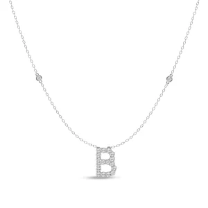 Brilliant Claw Initial B Slider Necklace with 0.40tw of Laboratory-Grown Diamonds in Mirage Sterling Silver and Platinum