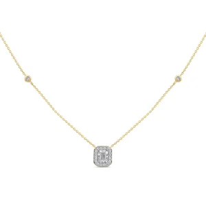 Meera Emerald Halo Station Necklace with 0.25tw of Laboratory-Grown Diamonds in 9kt Yellow Gold