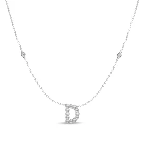 Brilliant Claw Initial D Slider Necklace with 0.40tw of Laboratory-Grown Diamonds in Mirage Sterling Silver and Platinum