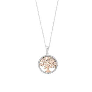 45cm Cubic Zirconia Tree of Life Pendant Necklace in Rose Gold Plated Sterling Silver