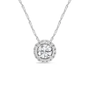 Meera Halo Solitaire Necklace with 0.60tw of Laboratory-Grown Diamonds in 9kt White Gold