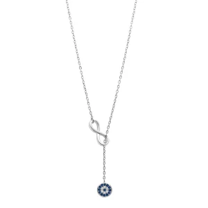 45cm Infinity and Evil Eye Necklace in Sterling Silver