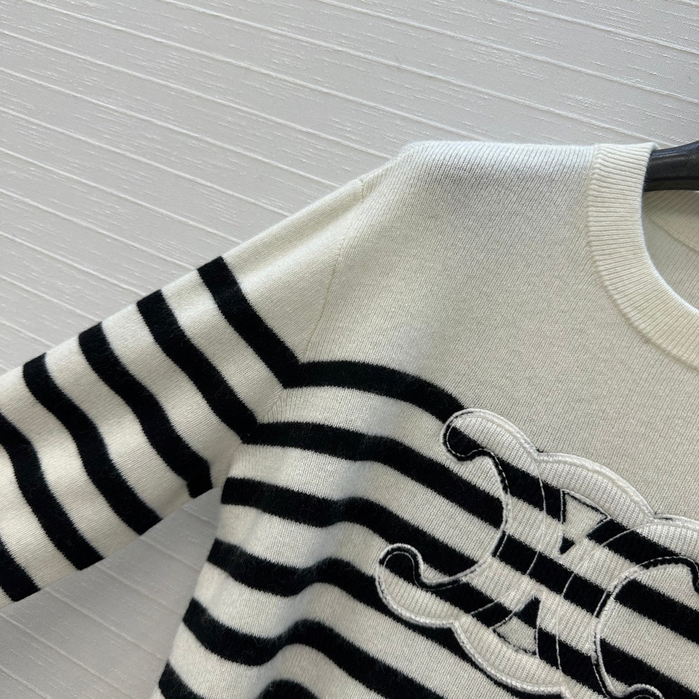 Celine 2025 Striped Sweater White Black Cashmere 318640 - Image 5