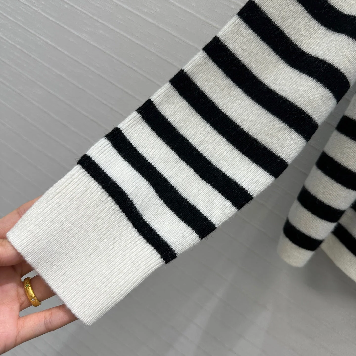 Celine 2025 Striped Sweater White Black Cashmere 318640 - Image 6