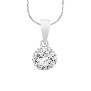 45cm Cubic Zirconia Halo Pendant Necklace in Sterling Silver