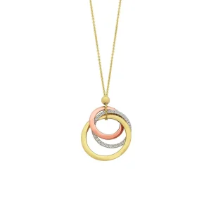 9kt Yellow Gold Silver Infused Triple Lucky Rings Necklace 45cm
