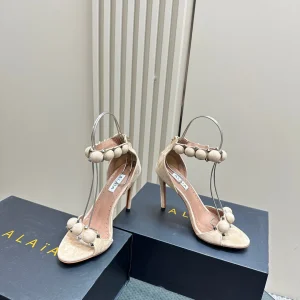 ALAIA HIGH HEEL SANDAL 10 CM IN BEIGE SUEDE