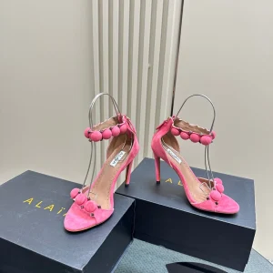 ALAIA HIGH HEEL SANDAL 10 CM IN ROSE PINK SUEDE