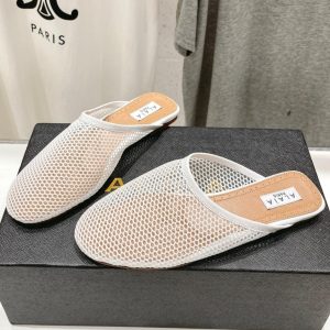 ALAIA FLAT MULES IN WHITE MESH FISHNET