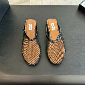 flat mule fishnet black lambskin