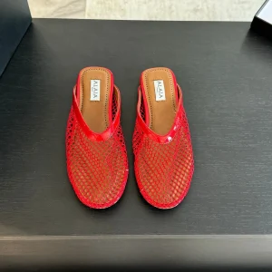 flat mule fishnet red lambskin
