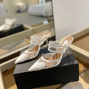 alaia mule 85 fishnet white heart lambskin