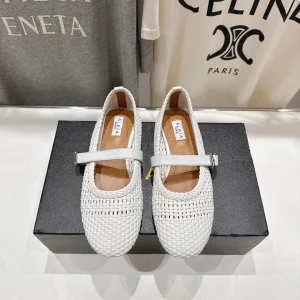 ALAIA MARY JANE FLATS white woven calfskin pattent
