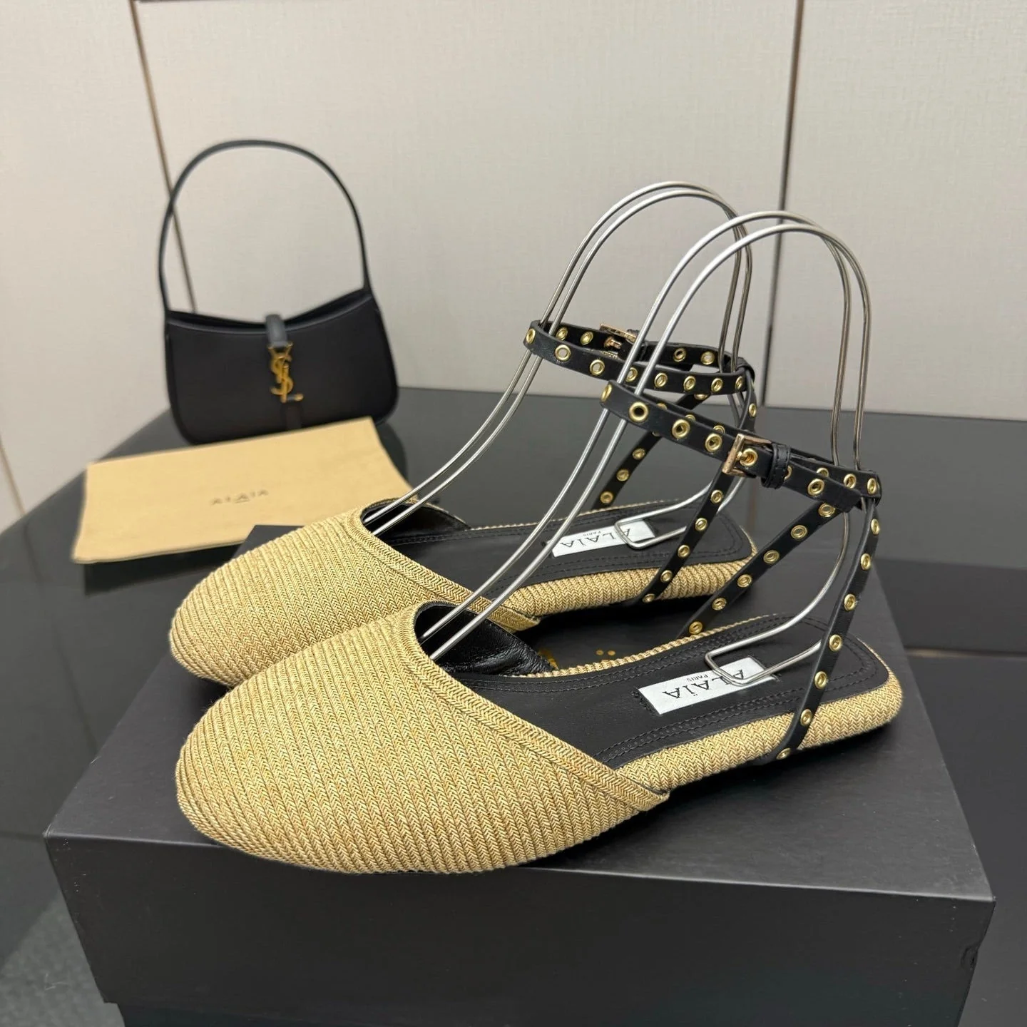 ALAIA flat slippers golden beige sheepskin 389629