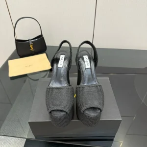 ALAIA platform sandal black sheepskin 389631