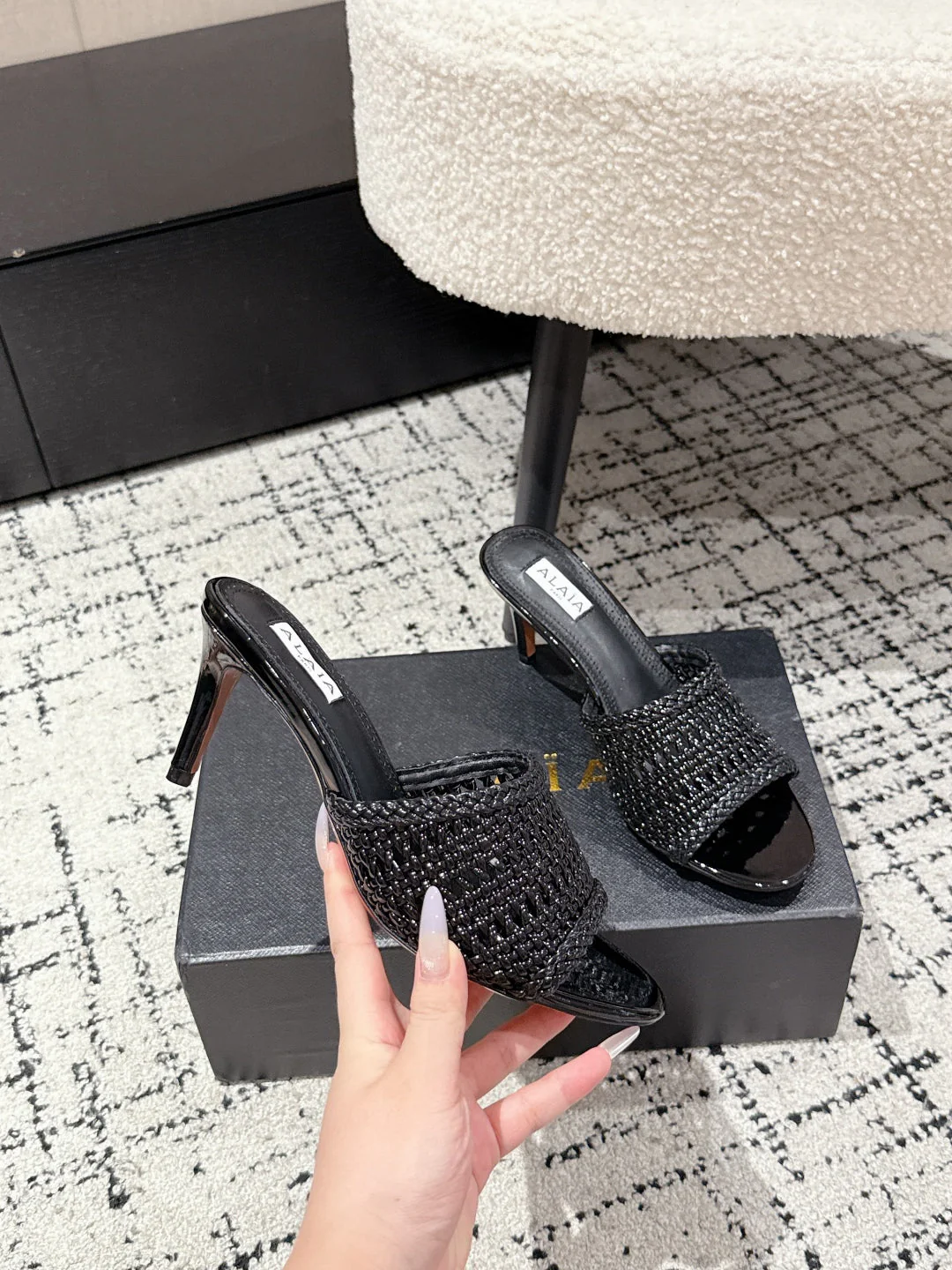 ALAIA  Muller high-heeled black woven leather - Image 7