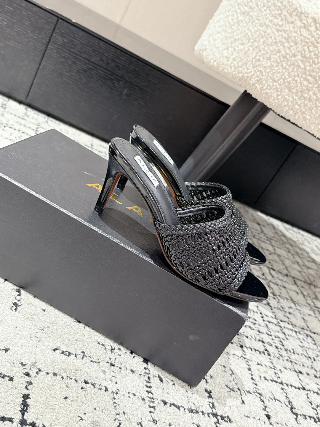 ALAIA  Muller high-heeled black woven leather - Image 8