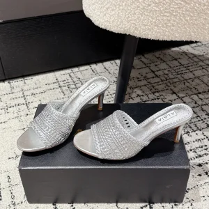 ALAIA  Muller high-heeled metallic sliver woven leather
