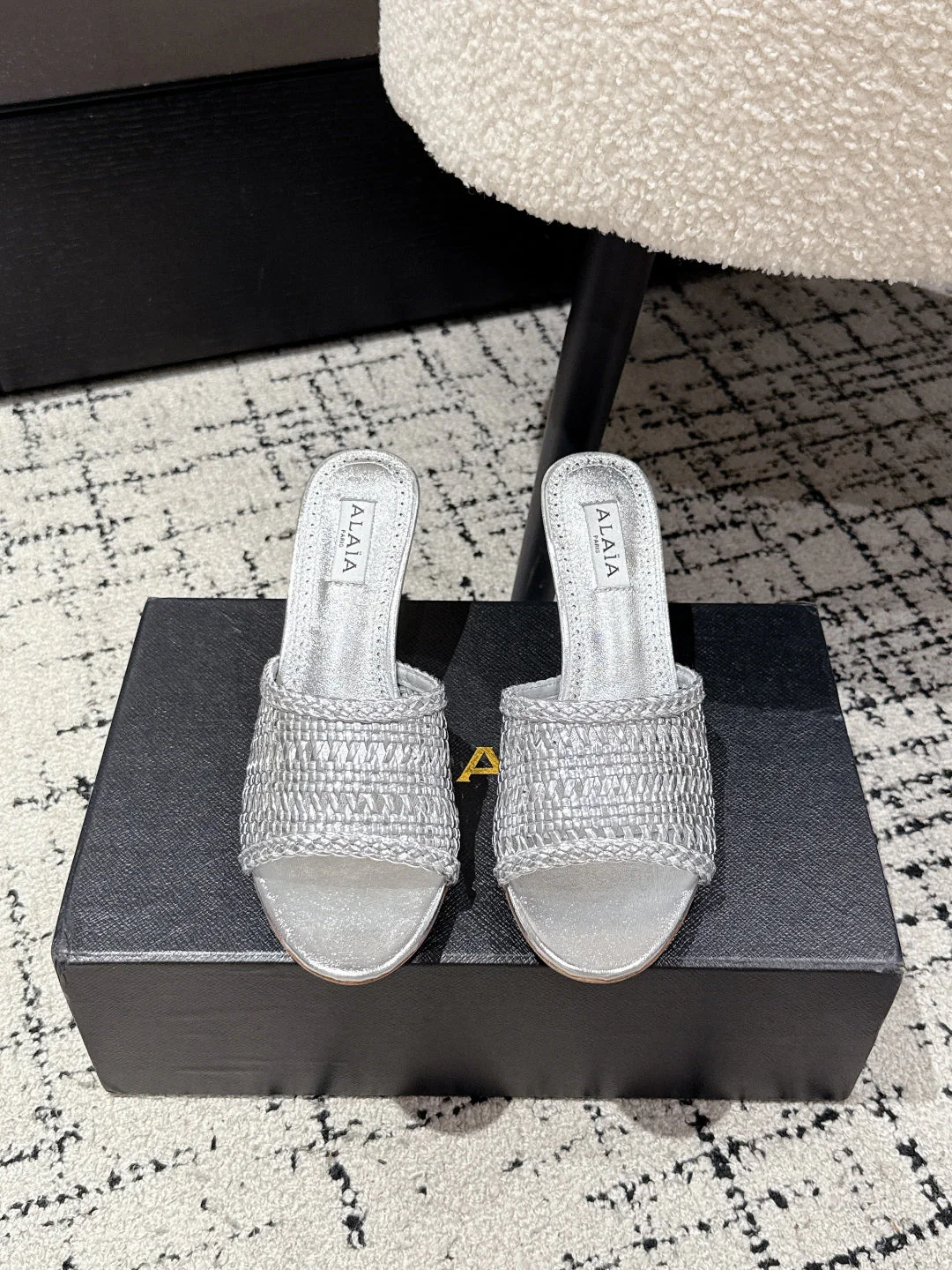 ALAIA  Muller high-heeled metallic sliver woven leather - Image 2