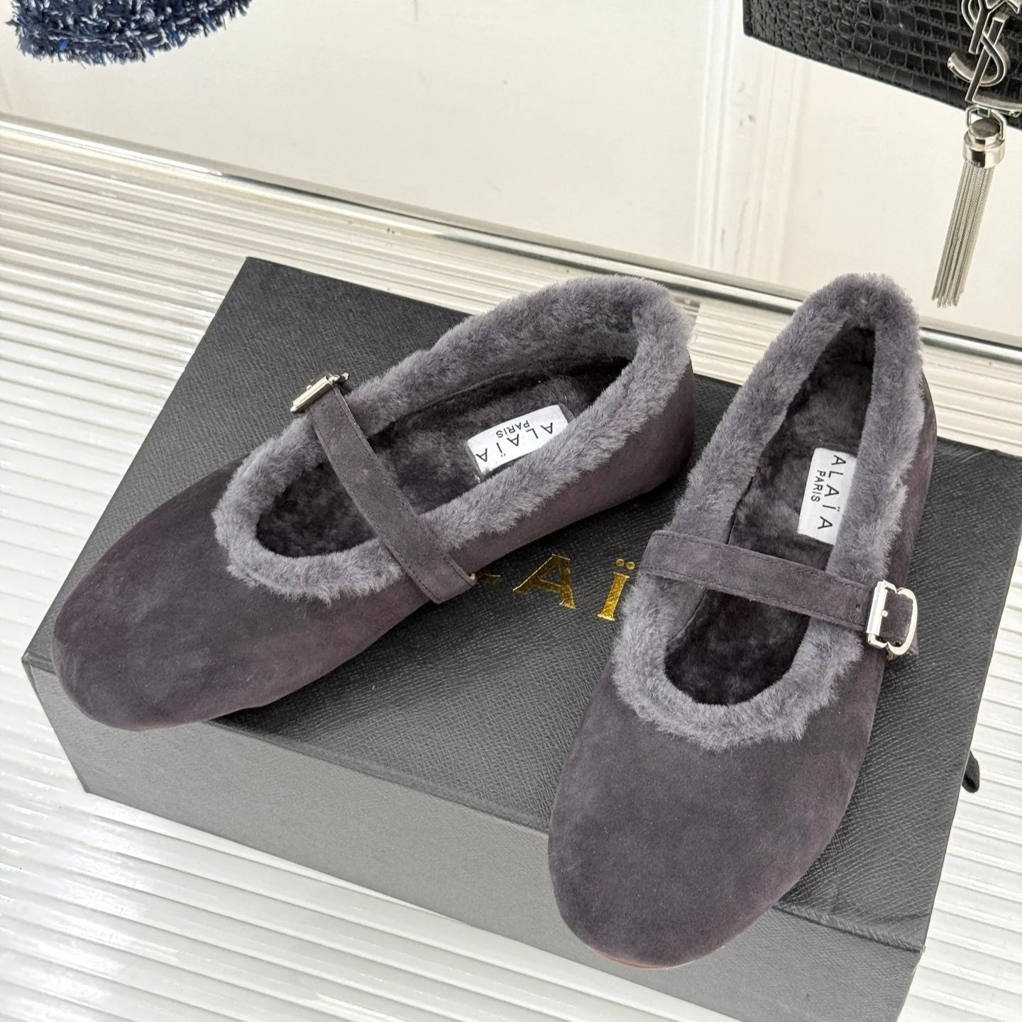 Alaia 25WF Mary Jane charcoal grey suede wool 472222