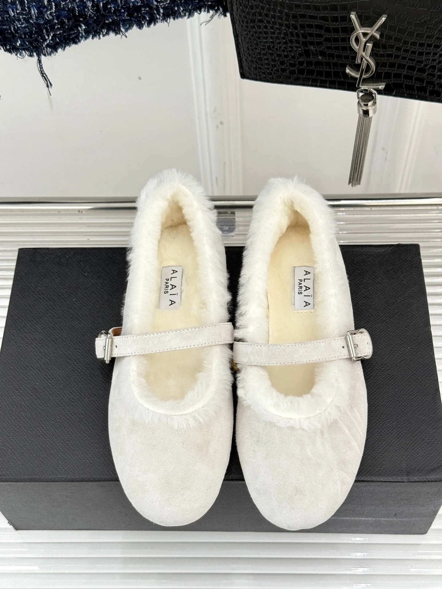 Alaia 25WF Mary Jane white suede wool 472221 - Image 6