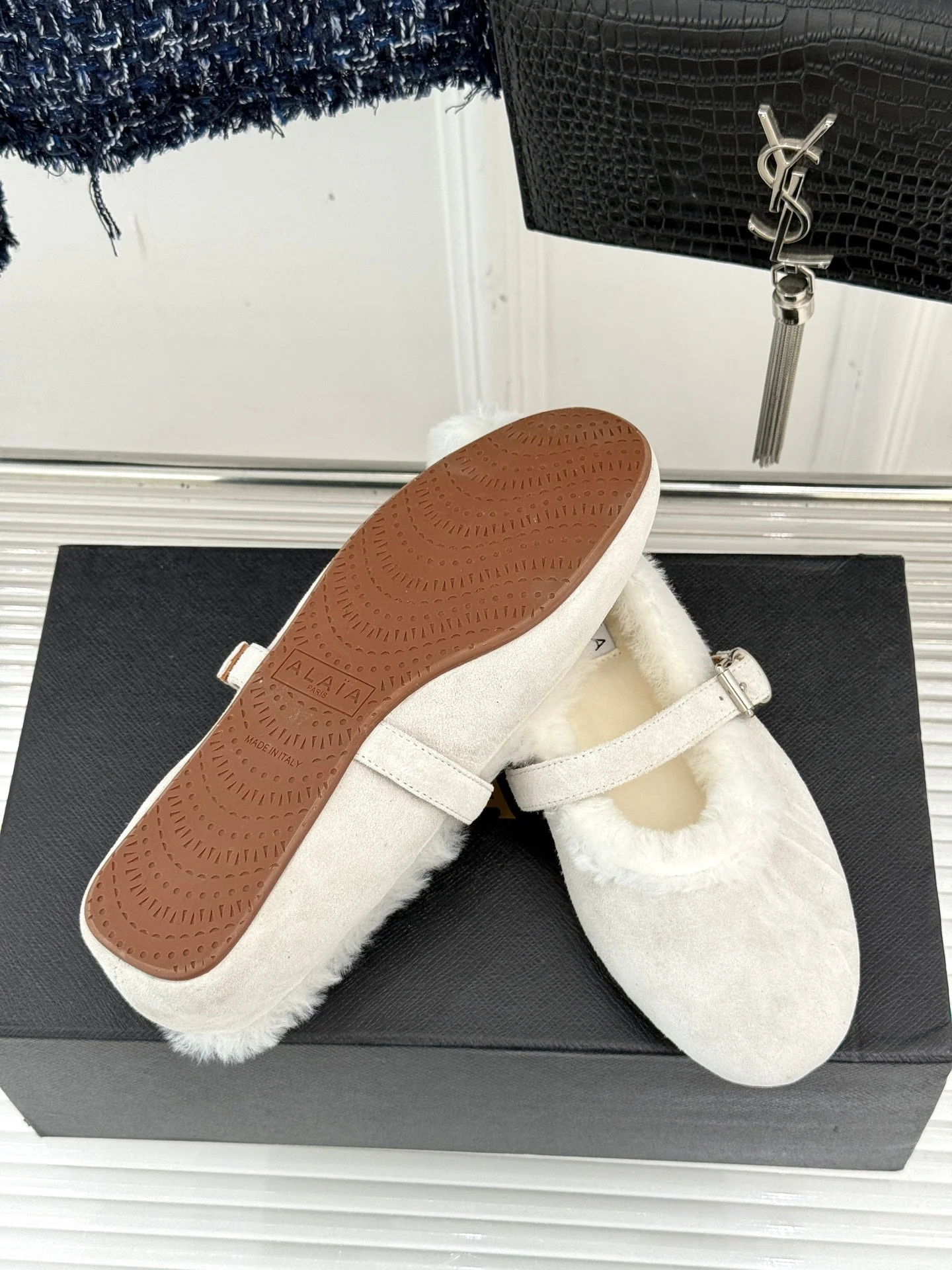 Alaia 25WF Mary Jane white suede wool 472221 - Image 7