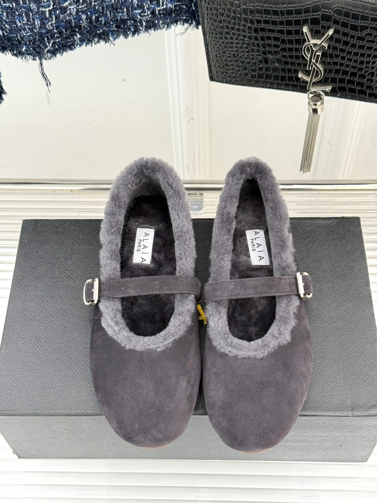 Alaia 25WF Mary Jane charcoal grey suede wool 472222 - Image 3