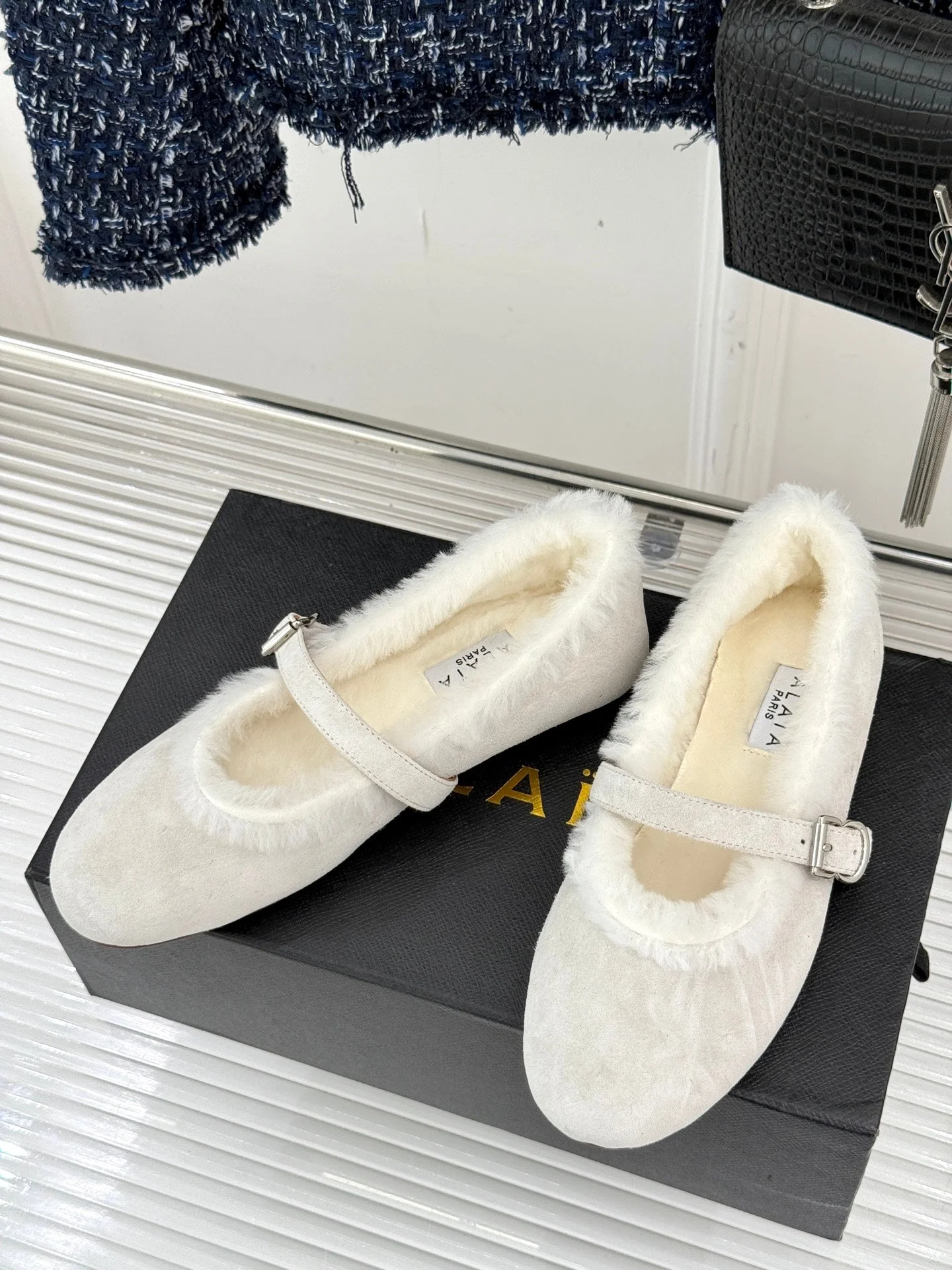 Alaia 25WF Mary Jane white suede wool 472221 - Image 5