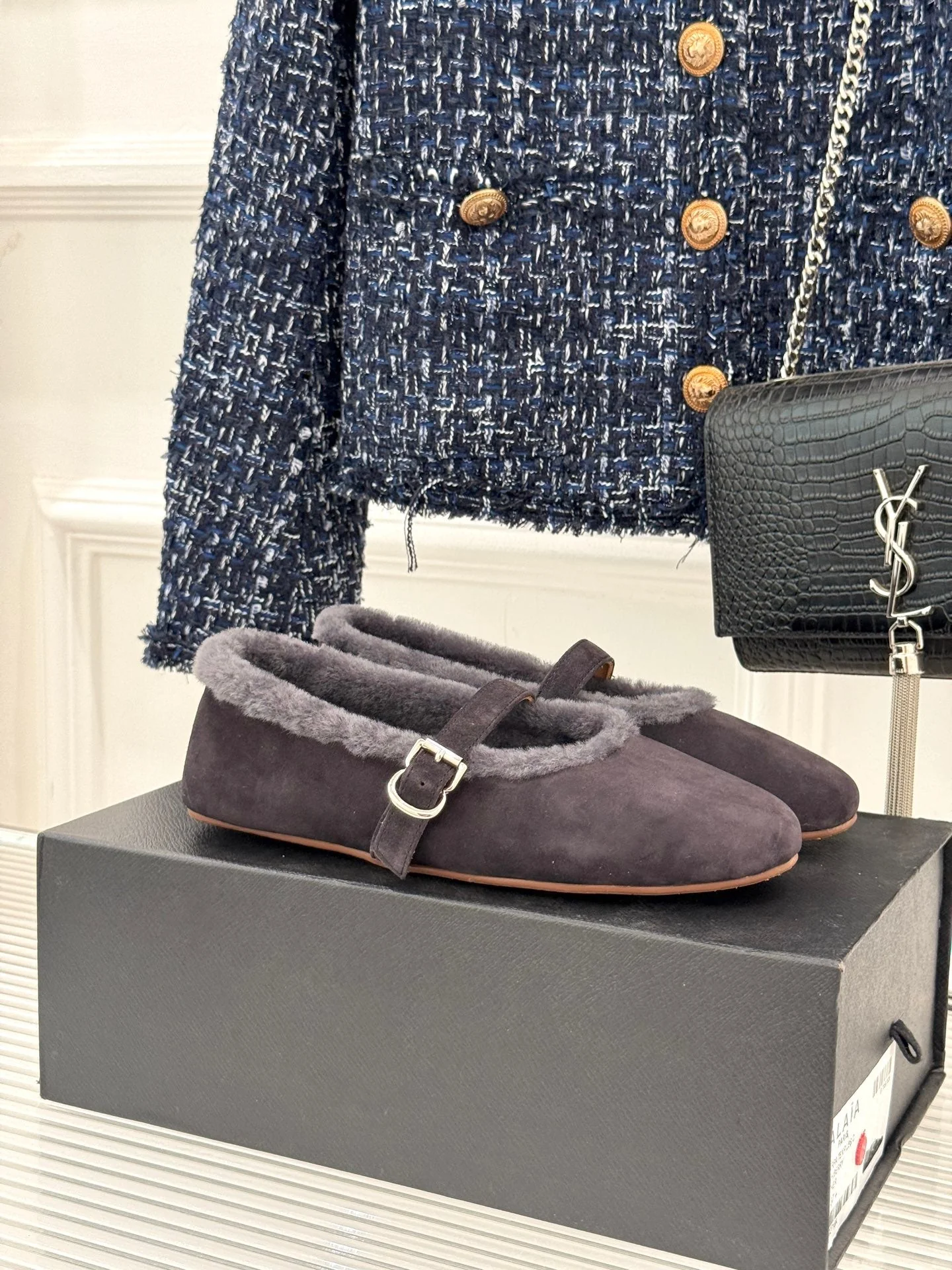 Alaia 25WF Mary Jane charcoal grey suede wool 472222 - Image 8