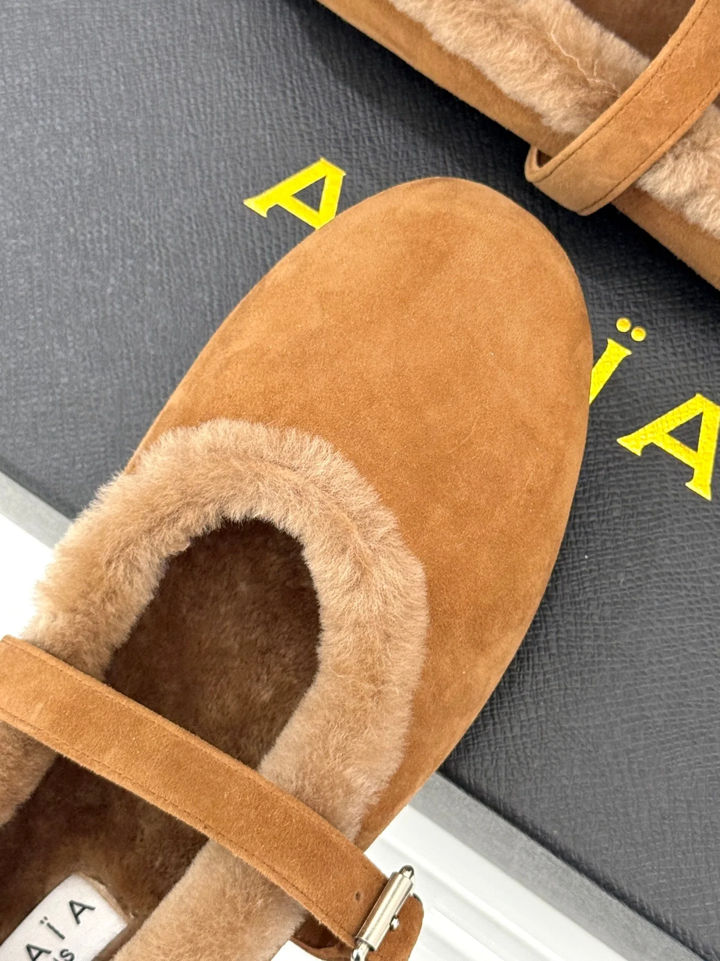 Alaia 25WF Mary Jane caramel brown suede wool 472223 - Image 6