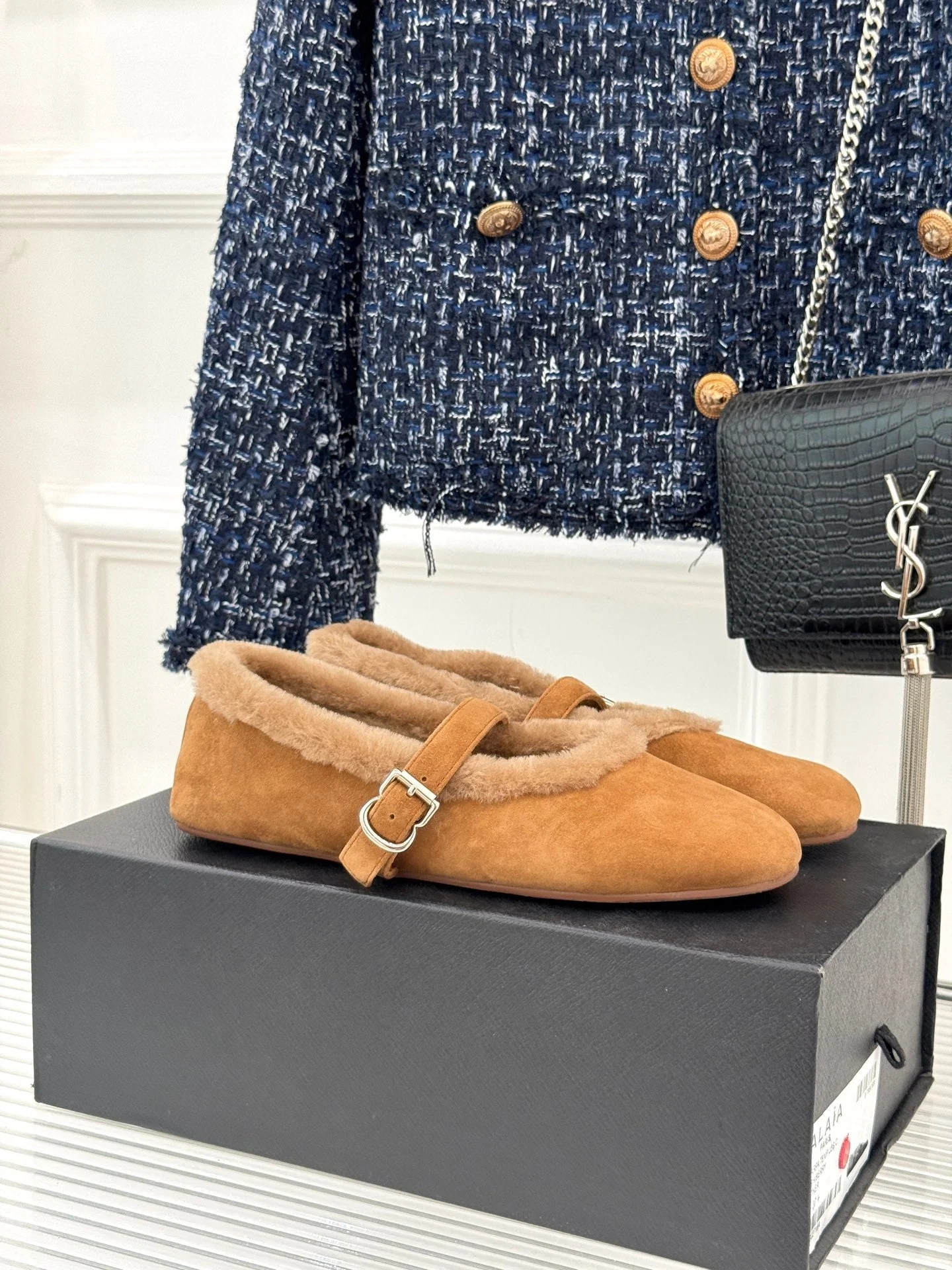 Alaia 25WF Mary Jane caramel brown suede wool 472223 - Image 5