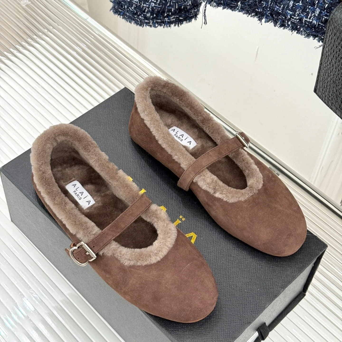 Alaia 25WF Mary Jane chocolate brown suede wool 472224